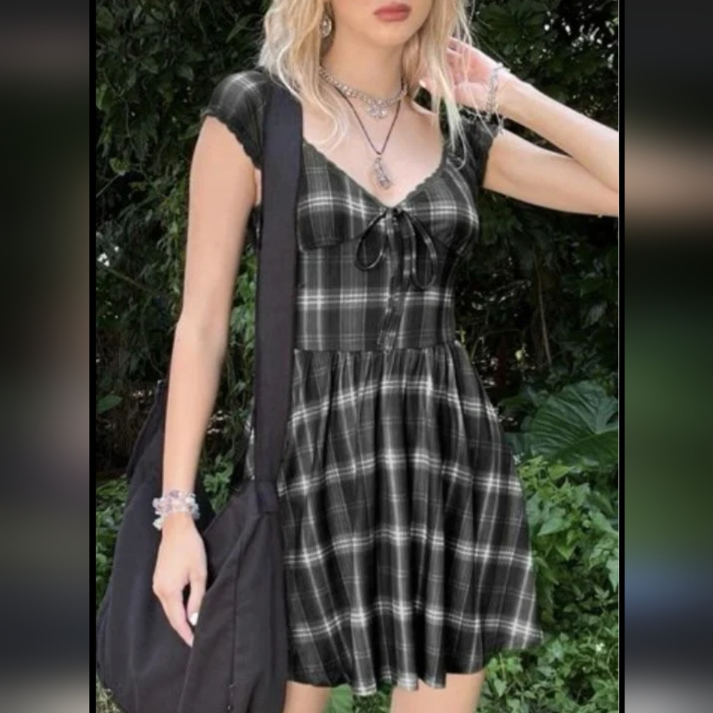 Plaid Black and White Dress